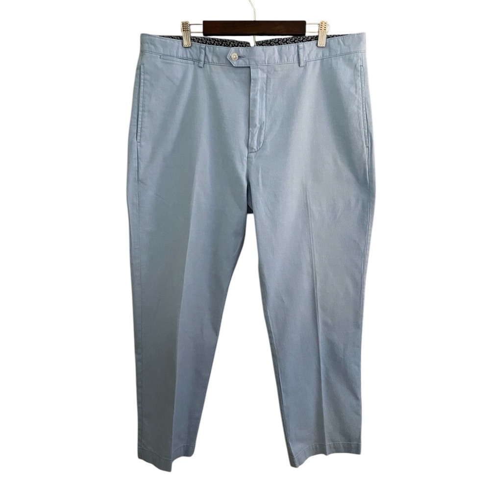 Cremieux Chino Flat Front Cotton Pants Blue Check 38W x 30L